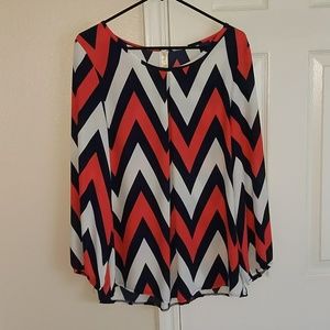 Pink, navy, and White Chevron blouse